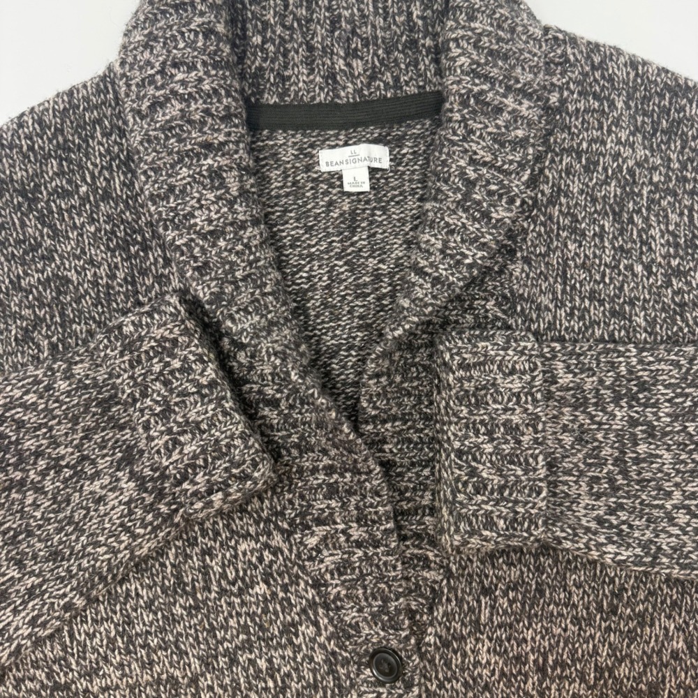 LL Bean Signature Shawl Collar Cardigan Sweater Women's Large Marled Knit Button